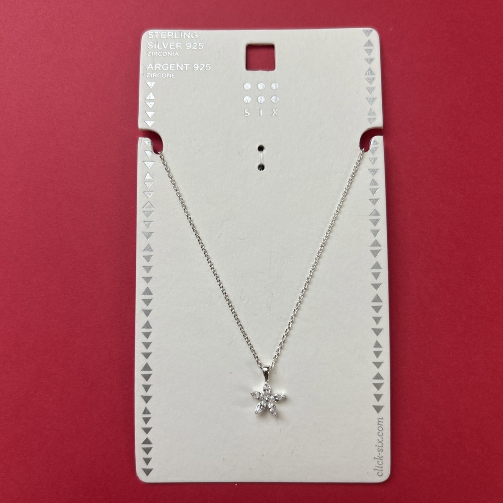 NWT Sterling Silver 925 White Stone Star Flower Pendant Necklace 12" Jewelry